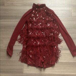 Elegant Burgundy Sequin Fringe Top dance costume